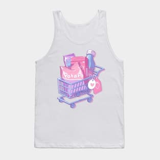 The cute shopping cart and some snacks (pastel yellow background) Tank Top